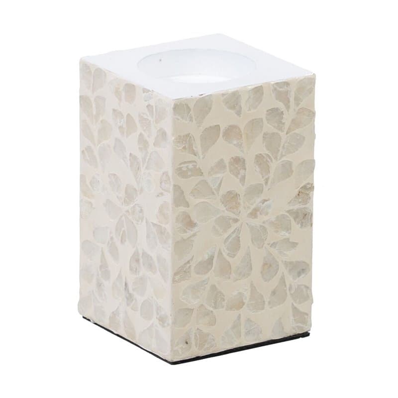 Bougeoir Beige Nacre noire Bois MDF 10,5 x 10,5 x 16 cm - Image 1