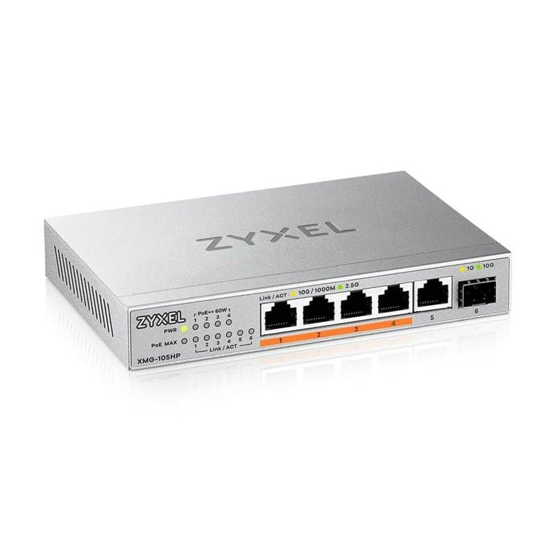 Zyxel XMG-105HP Non-géré 2.5G Ethernet (100/1000/2500) Connexion Ethernet, supportant l'alimentation via ce port (PoE) Argent - Image 1