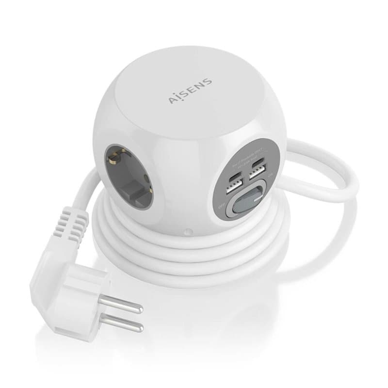 Aisens ASPS-2A2C04-W multiprise 1,4 m 3 sortie(s) CA Intérieure Blanc - Image 1