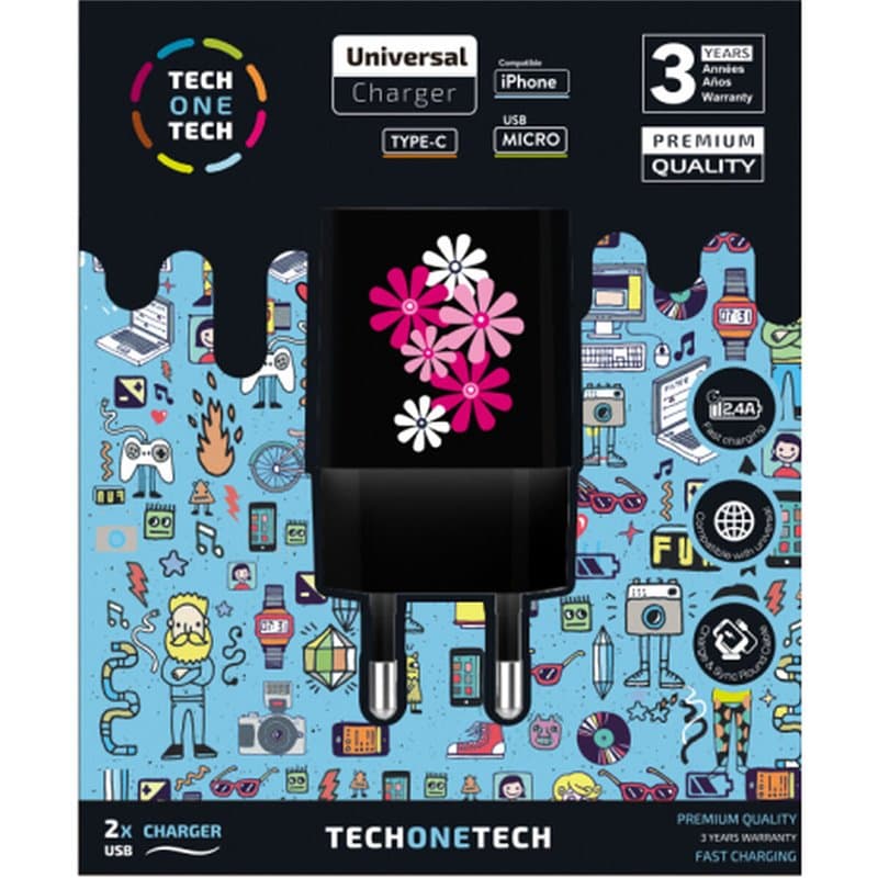 Chargeur mural Tech One Tech TEC2601 Noir (1 Unité) - Image 1