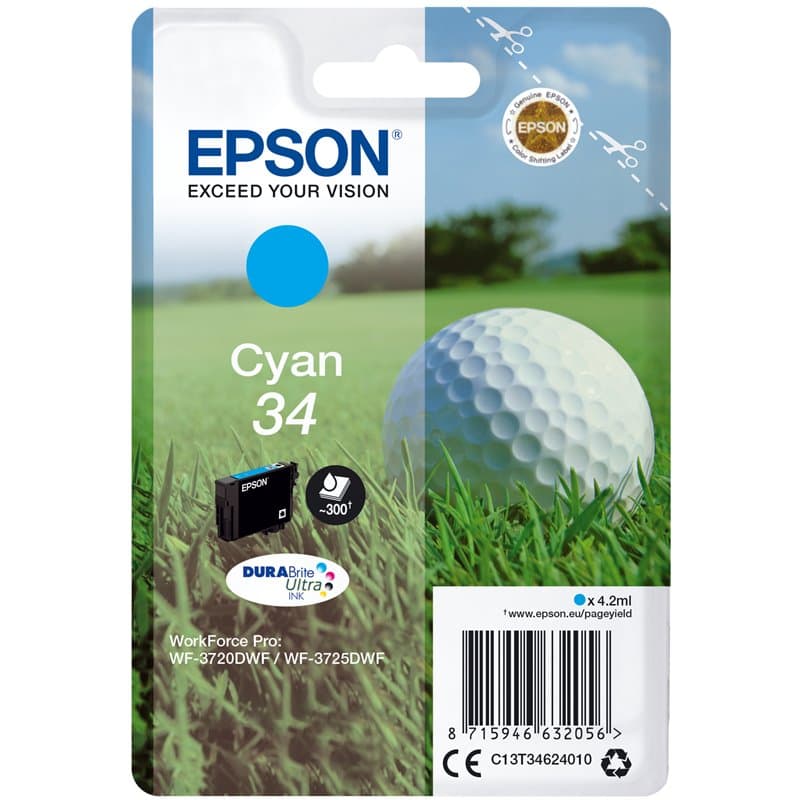 Epson Golf ball Singlepack Cyan 34 DURABrite Ultra Ink - Image 1