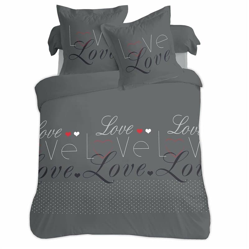 Housse de Couette Vision Love 200 x 200 cm Gris - Image 1