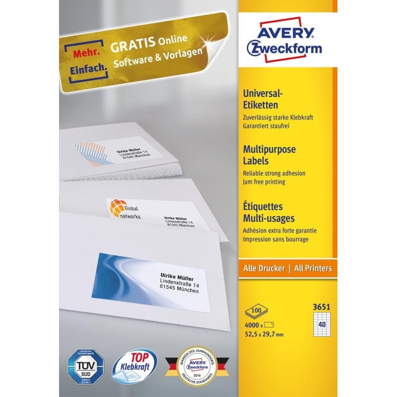 Avery Zweckform, Étiquettes Avery 52,5 x 29,7mm, A4 (3651) - Image 1