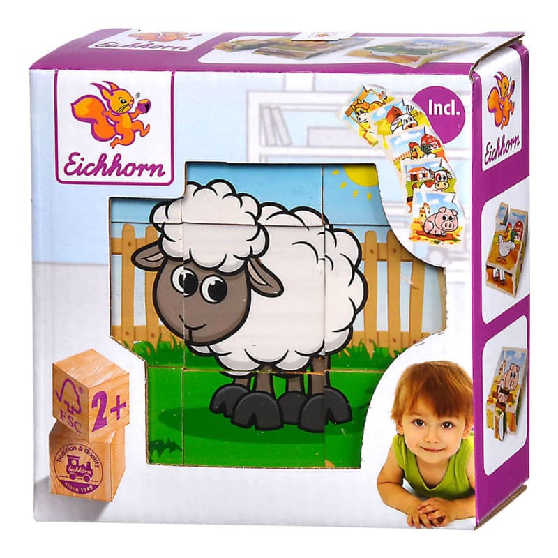 Eichhorn Puzzle cube en bois La ferme 9 pièces - Image 1