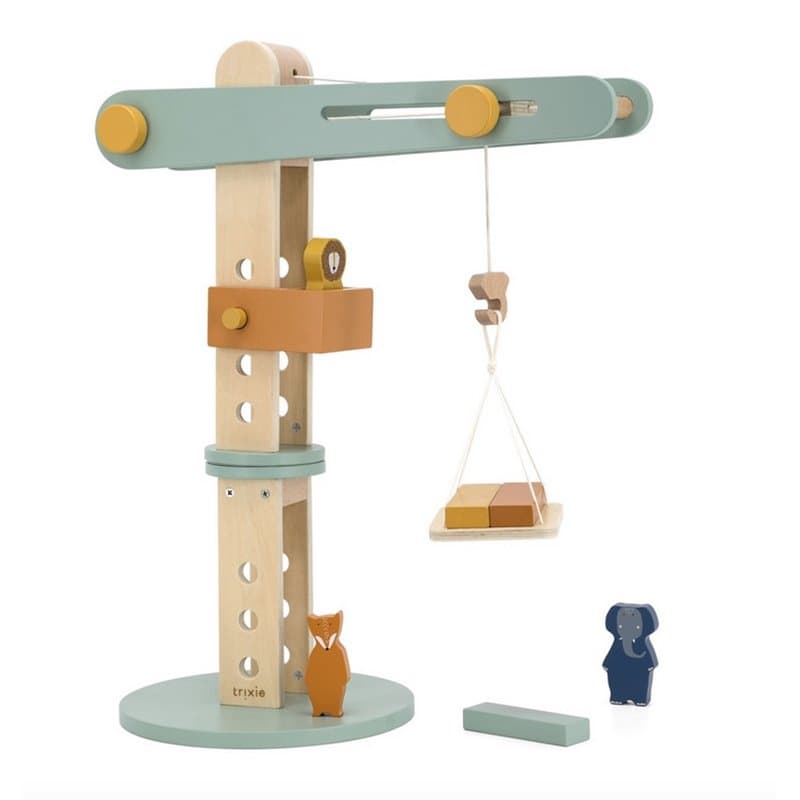 Grue en bois avec 3 personnages - Image 1