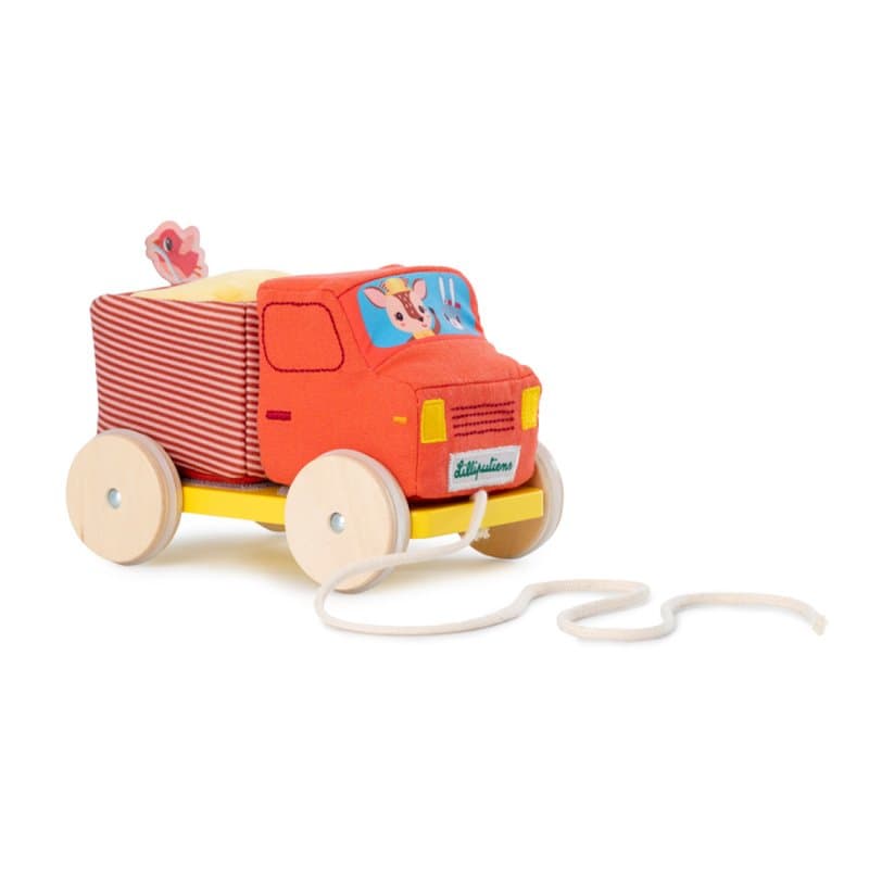 Camion benne a tirer en bois et tissu - Image 1