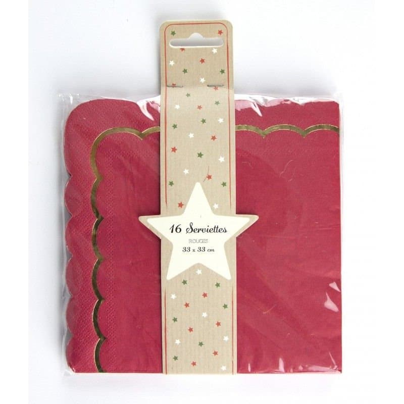 16 Serviettes 33X33CM Rouge et Or - Image 1