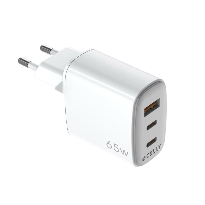 Chargeur mural Celly UPTC1USB2USBC65 Blanc - Image 1