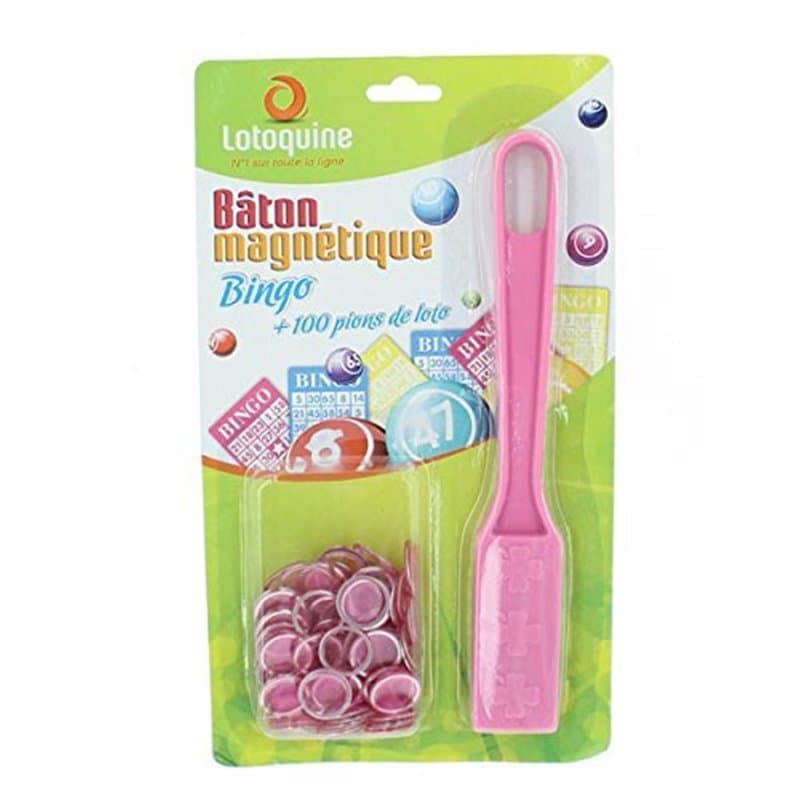 Bâton magnétique + 100 pions - LOTO / BINGO (rose) - Image 1