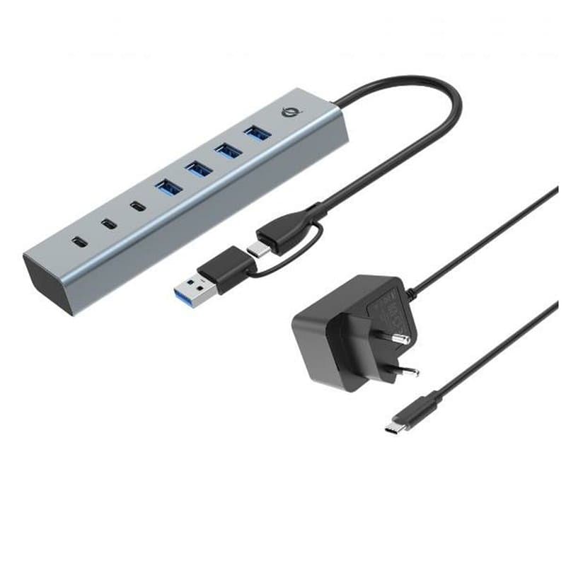 Hub USB 7 Ports Conceptronic HUBBIES20GP Argenté - Image 1