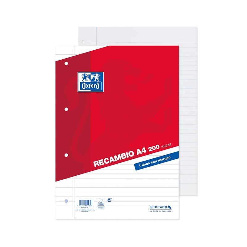 Oxford, Lot de 200 feuilles lignées A4 perforées - Image 1