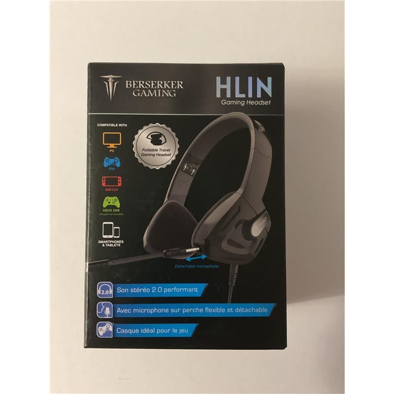 Casque Gaming Stéréo Filaire Pliable HLIN, Argent Noir - Image 1