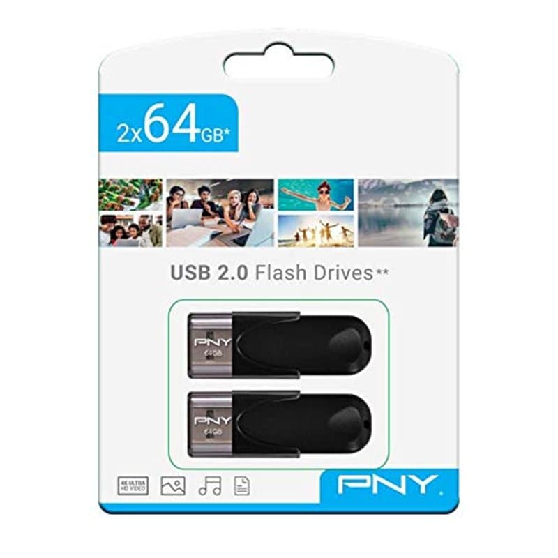 PNY – Pack de 2 Clés USB 2.0 Attaché 4 – 64 Go – Noir - Image 1