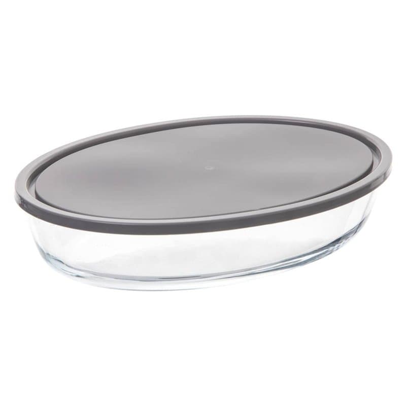 Plat ovale en verre avec couvercle - 30 x 21 cm - Image 1