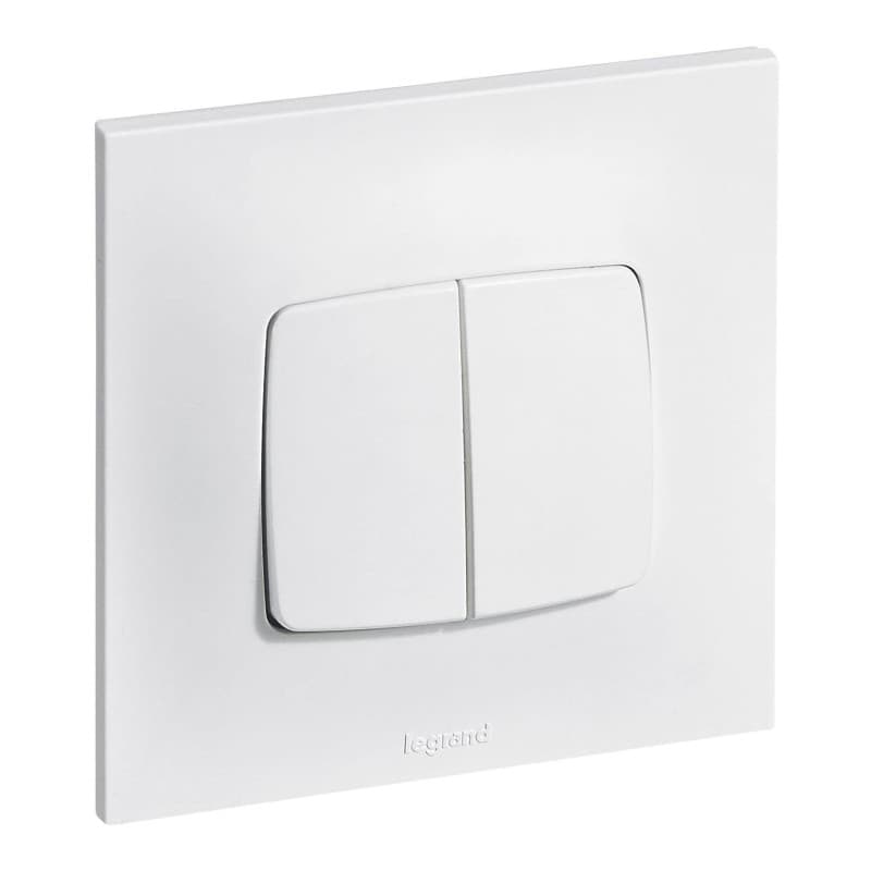 Interrupteur Poussoir Double Neptune 6A - Legrand - Blanc - Image 1