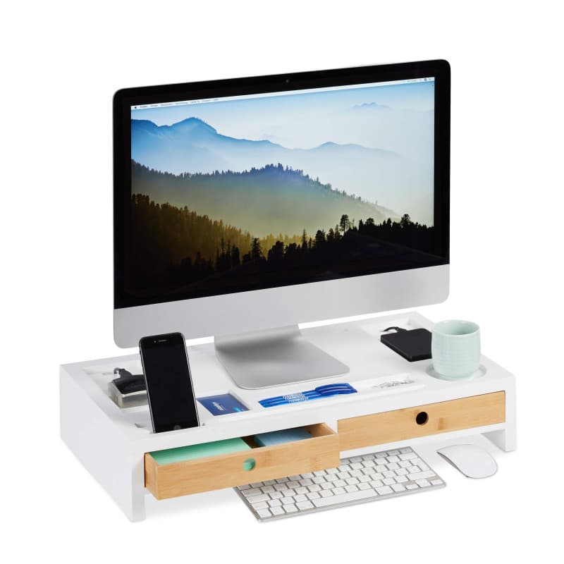 Support Moniteur en Bambou avec Rangement - Relaxdays - Image 1