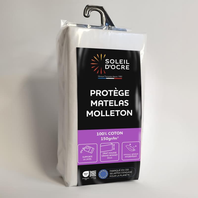 Protège Matelas Molletonné en Flanelle - 80x200 cm - Blanc - Image 1