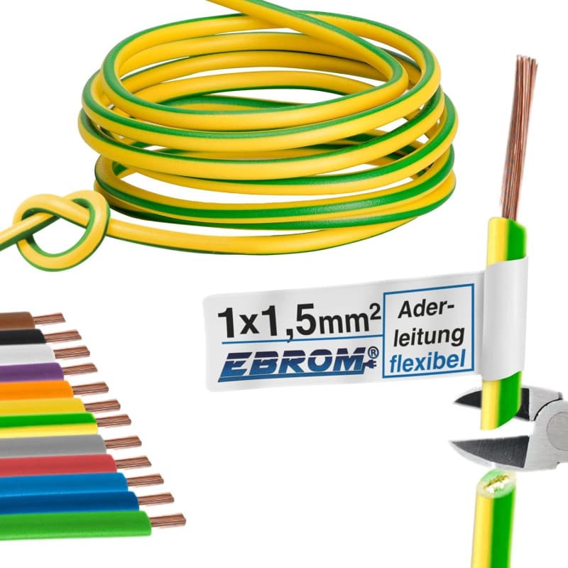 Câble conducteur flexible H07V-K 1,5 mm² - 10 m - Vert/Jaune - Image 1