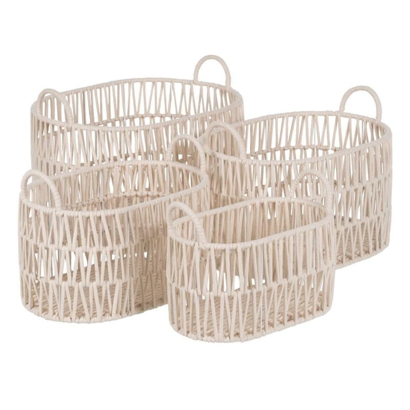 Ensemble de 4 paniers blancs en corde - 50 x 36 x 36 cm - Image 1
