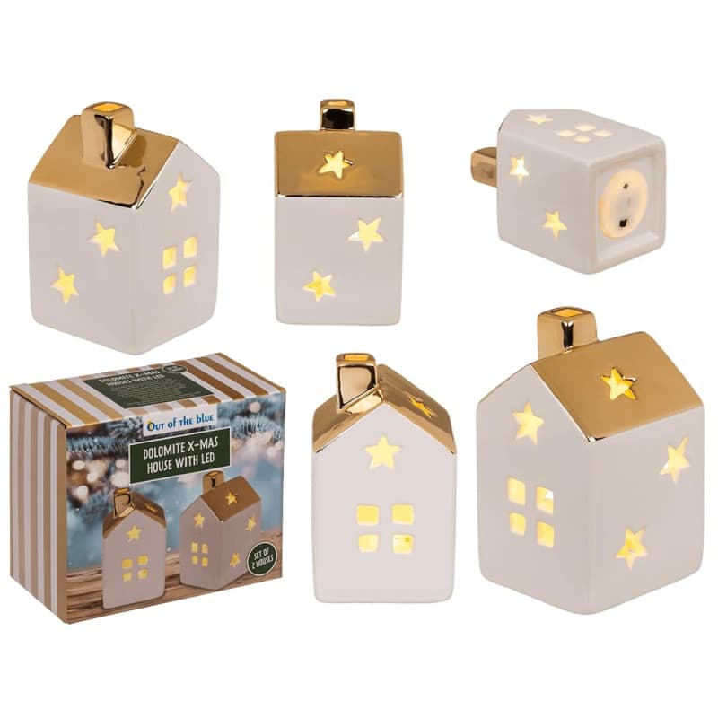 Lot de 2 Maisons de Noël LED en Céramique - 10 x 6 cm - Image 1