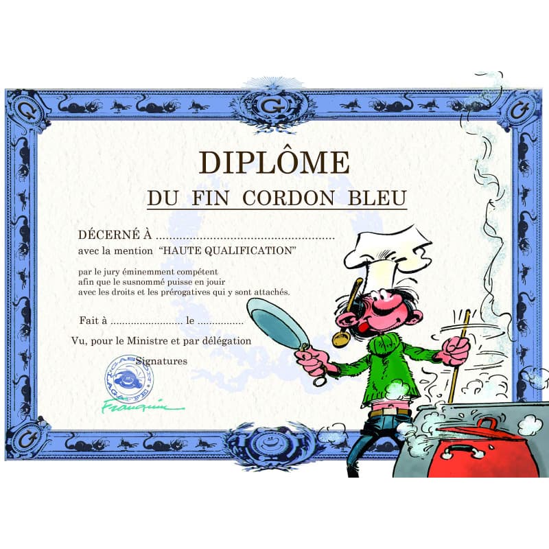 Carte Diplôme du Fin Cordon Bleu - Gaston Lagaffe - Image 1