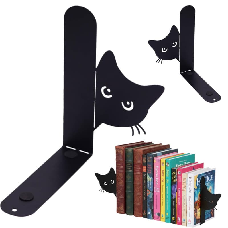 Serre-livres en métal noir avec motif de chat - Lot de 2 - Image 1