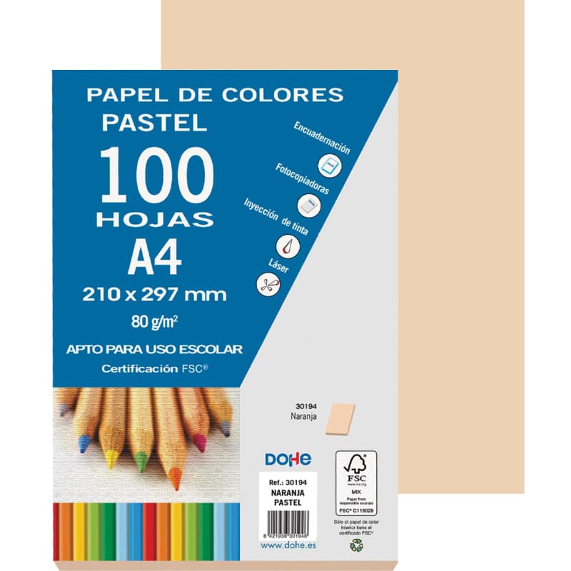 Papier A4 Coloré Orange Pastel - 100 Feuilles 80g - DOHE - Image 1