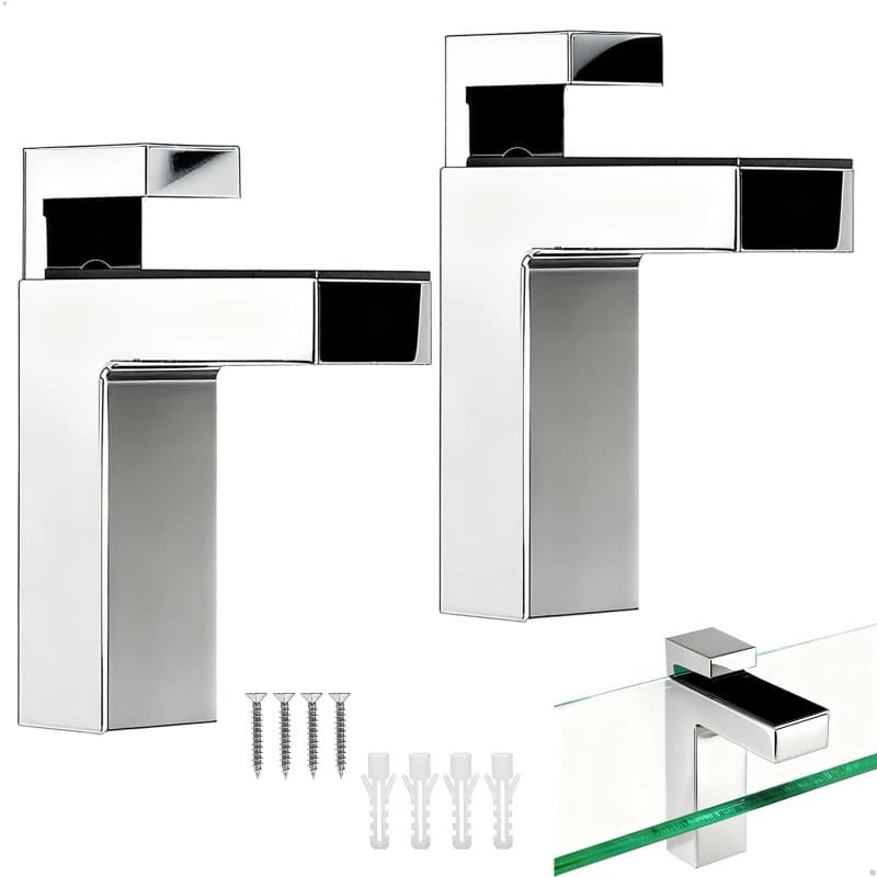 Support Étagère en Verre Réglable - 2 Pièces Argent - Image 1