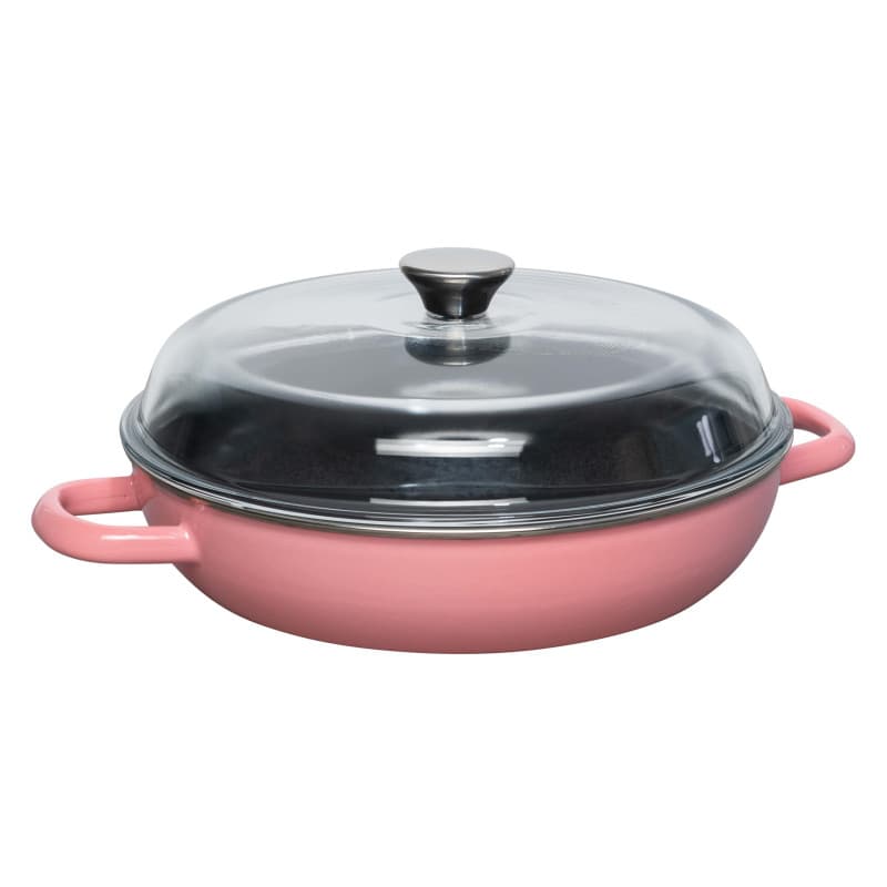 Sauteuse en Émail Rose avec Couvercle en Verre - 28 cm - Image 1