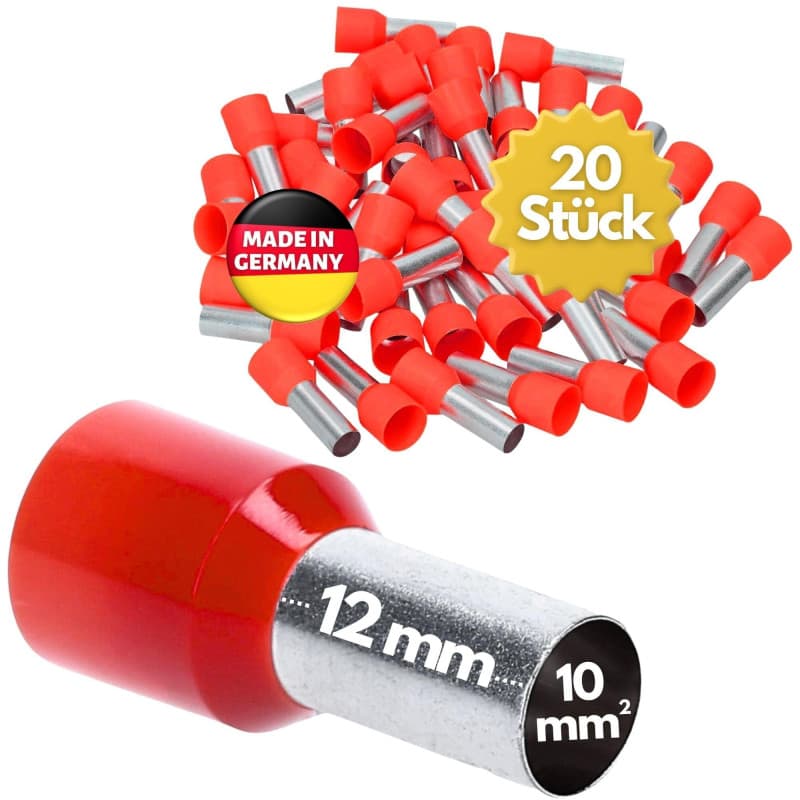 Lot de 20 Embouts de Câble Isolés Rouge 10 mm² - Kalitec - Image 1
