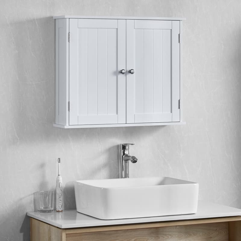 Armoire de Salle de Bain Murale à Double Porte - Blanc - Image 1