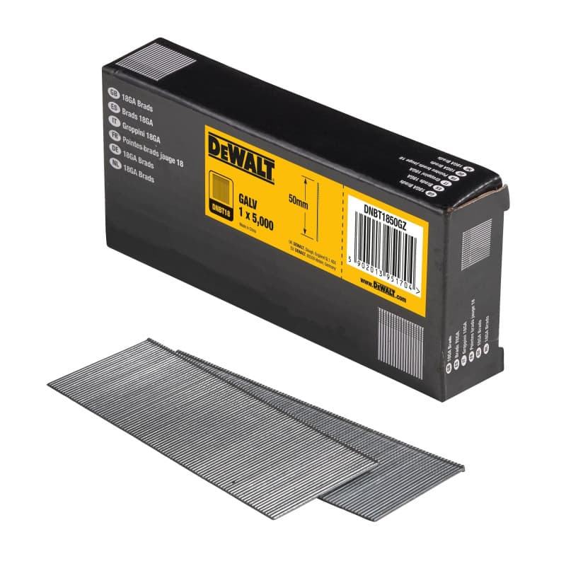 Pointes Brad DeWalt 18GA 50 mm - 5000 unités Argentées - Image 1