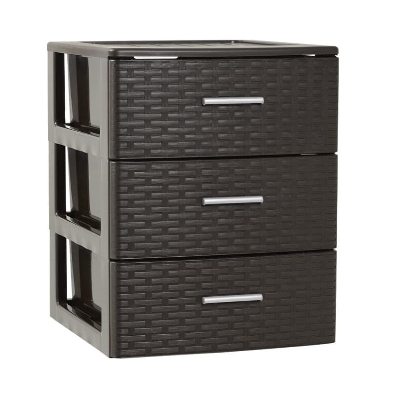 Commode élégante 3 tiroirs en rotin PVC blanc - Image 1