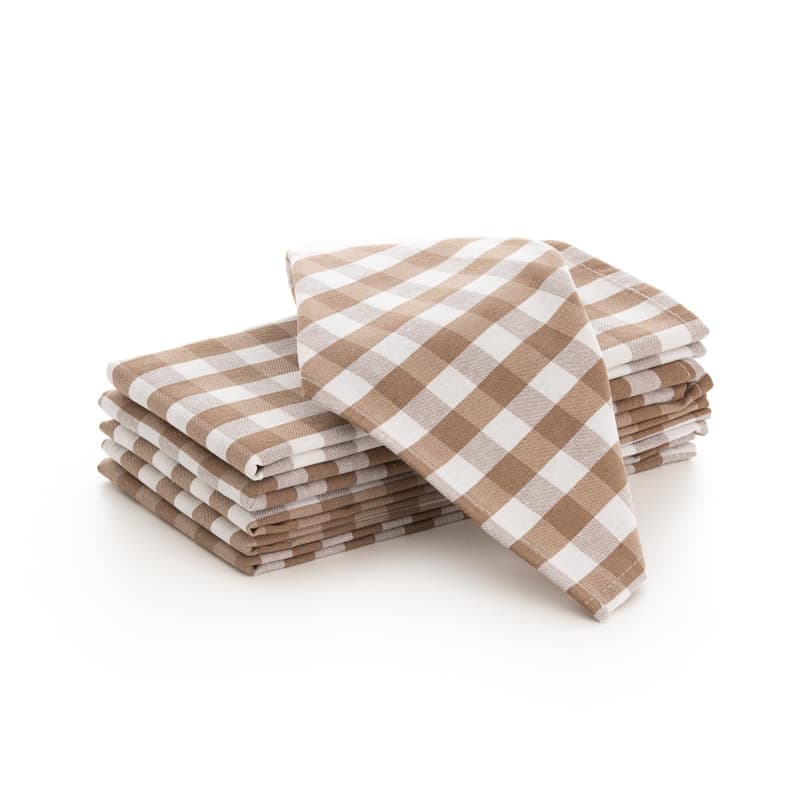Lot de 6 Serviettes en Tissu Vichy Taupe - GAMUSI - Image 1