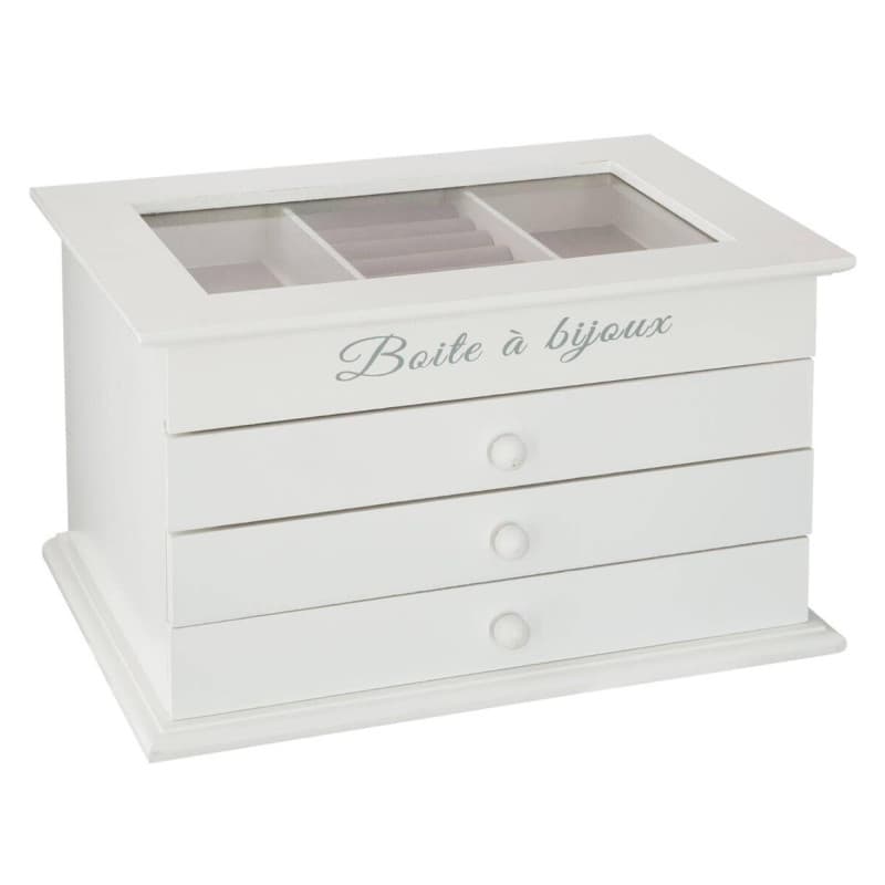 Boîte à bijoux élégante en bois blanc avec 3 tiroirs - Image 1