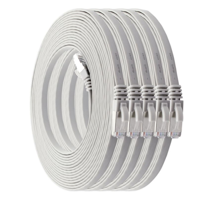 Lot de 5 câbles réseau plats Cat7 - 5 mètres - Blanc - Image 1