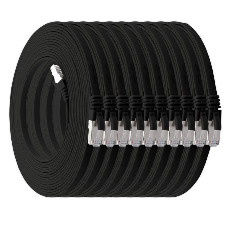 Lot de 10 Câbles Réseau Plat Cat7 - 0,25 m Noir - Image 1