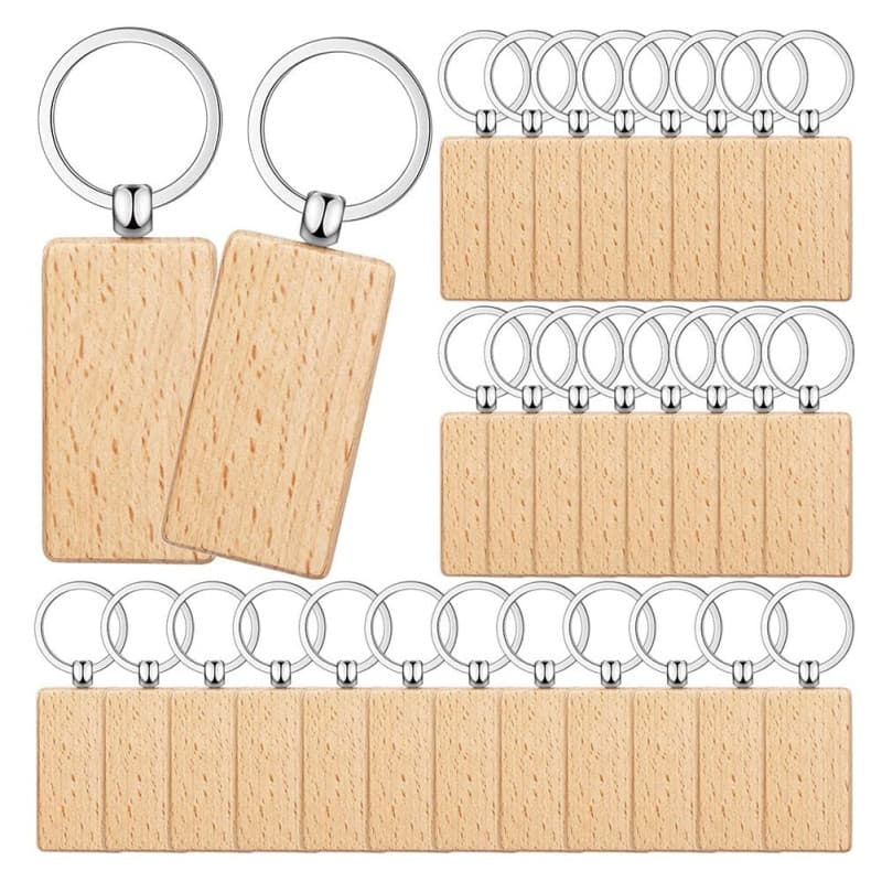 Lot de 50 porte-clés en bois brut pour gravure - Qezodsx - Image 1