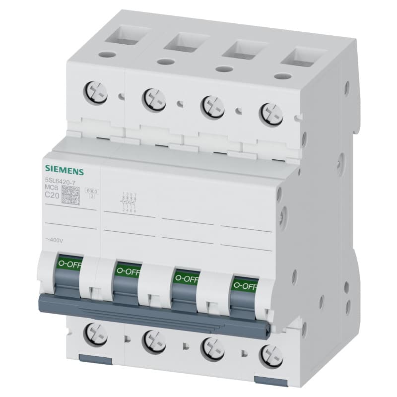 Disjoncteur Siemens 5SL6 20A 4 pôles Courbe C 6kA 400V - Image 1
