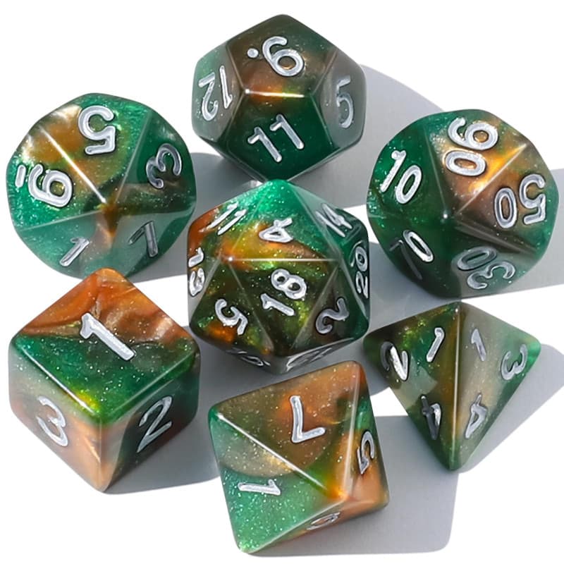 Set de 7 dés DND Vert et Orange pour Jeux de Rôle - Image 1