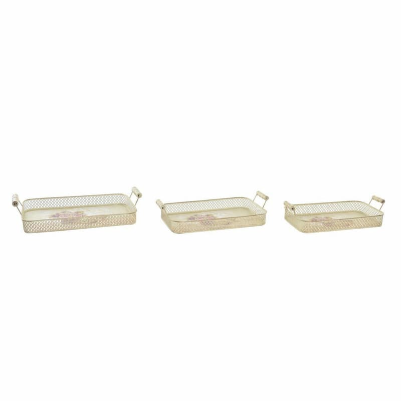 Jeux de plateaux DKD Home Decor Rose Métal Aluminium 8 cm 40 x 21 x 8 cm (3 Unités) - Image 1