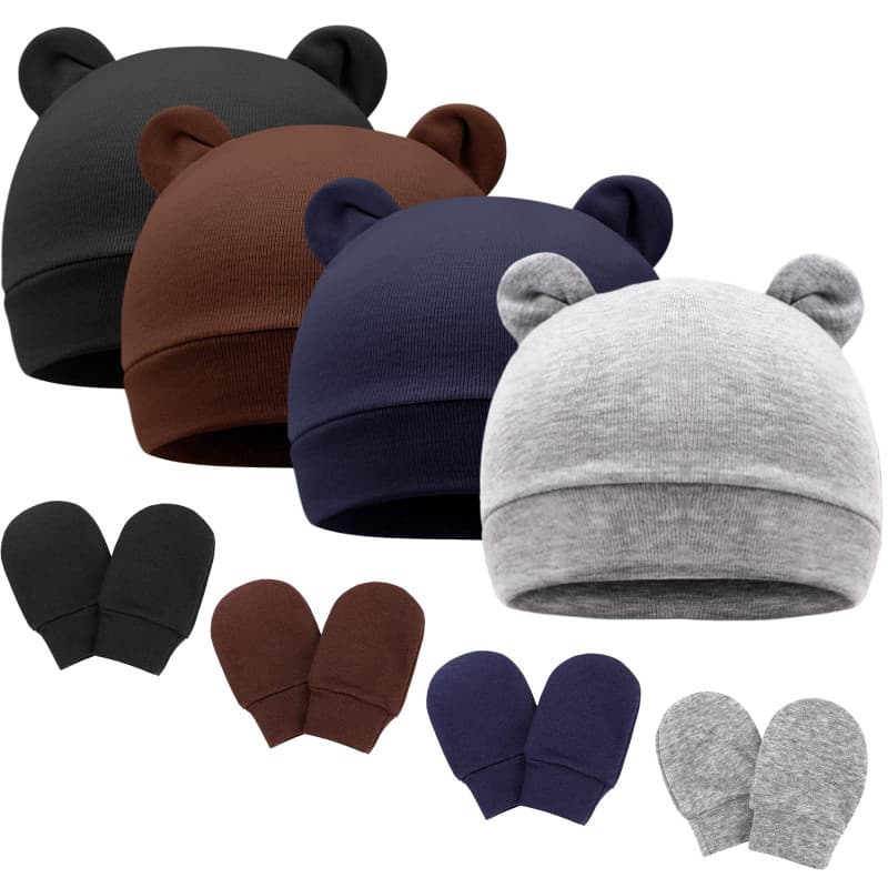DRESHOW Bonnet et Moufles Doux pour Bébé 0-6 Mois - Image 1