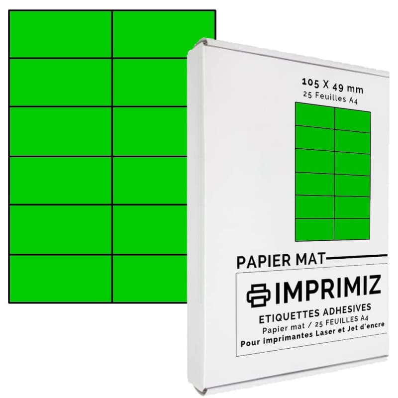 300 Étiquettes Autocollantes Vert Fluo A4 - Imprimiz - Image 1