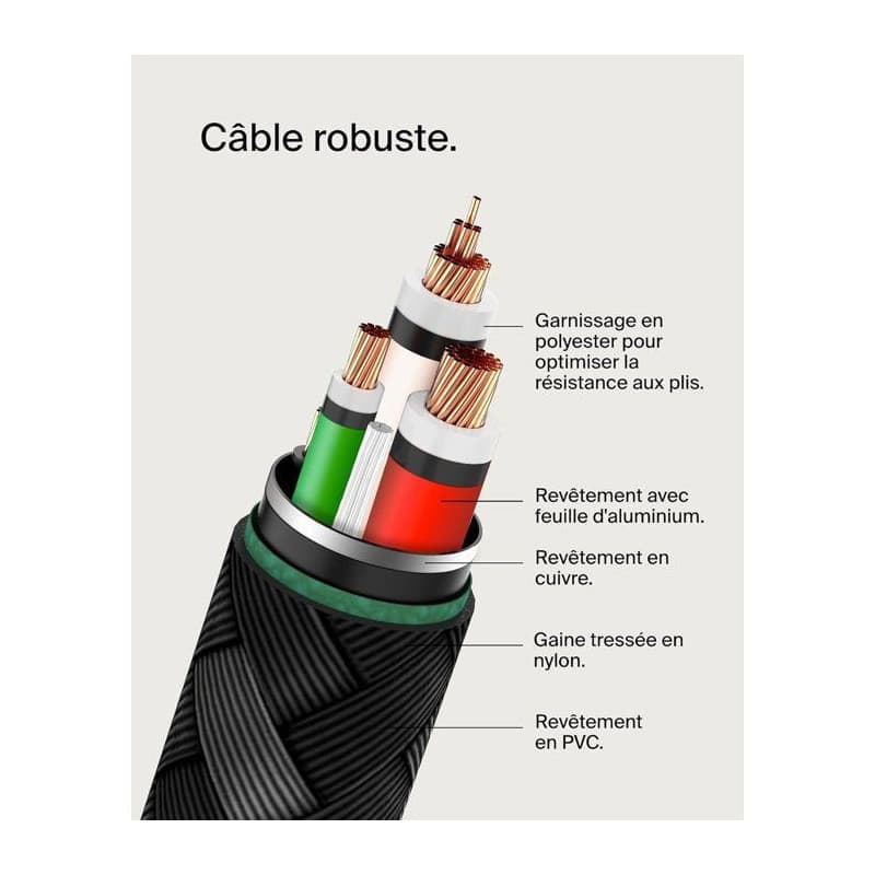 Câble USB-C Tressé BELKIN 0,15 m - Charge Rapide Noir - Image 1