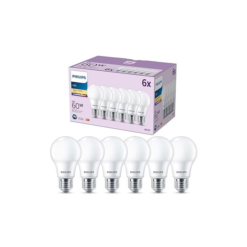 Philips pack de 6 ampoules LED E27, 60W, blanc chaud - Image 1