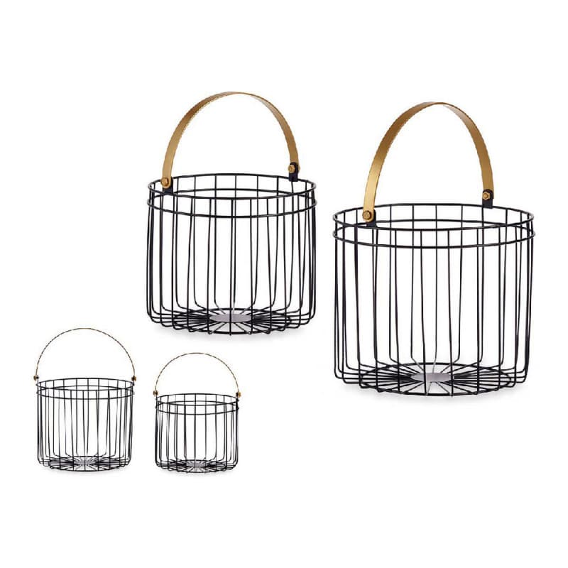 Panier Noir Doré Métal 25 x 27 x 25 cm Cylindrique (2 pcs) - Image 1