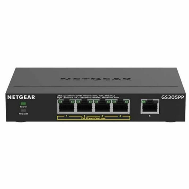 Netgear GS305PP Non-géré Gigabit Ethernet (10/100/1000) Connexion Ethernet, supportant l'alimentation via ce port (PoE) Noir - Image 1