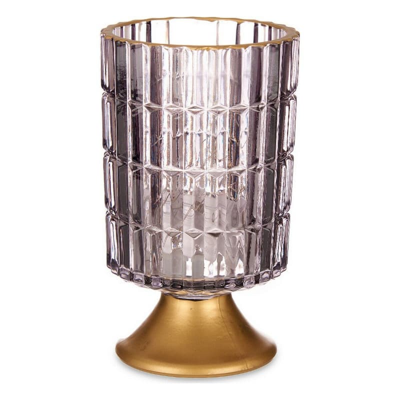 Lanterne à LED Métal Gris Doré verre (10,7 x 18 x 10,7 cm) - Image 1