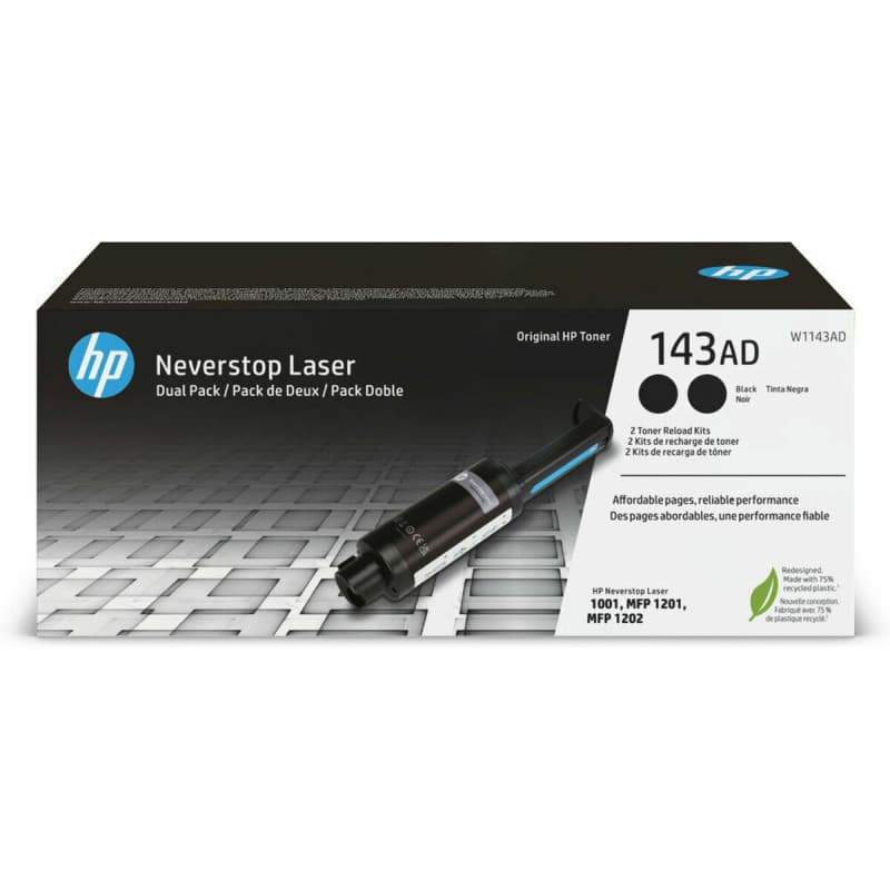 HP Kit de recharge de toner noir Neverstop authentique 143AD (double pack) - Image 1