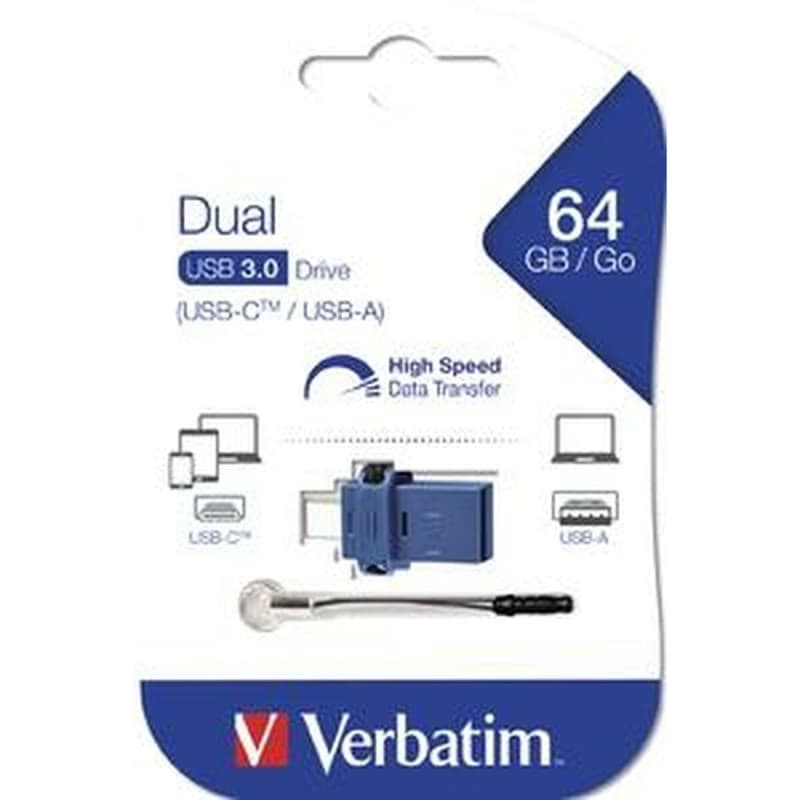 Verbatim Clé USB à double connectique de type C/USB 3.0 64 Go - Image 1